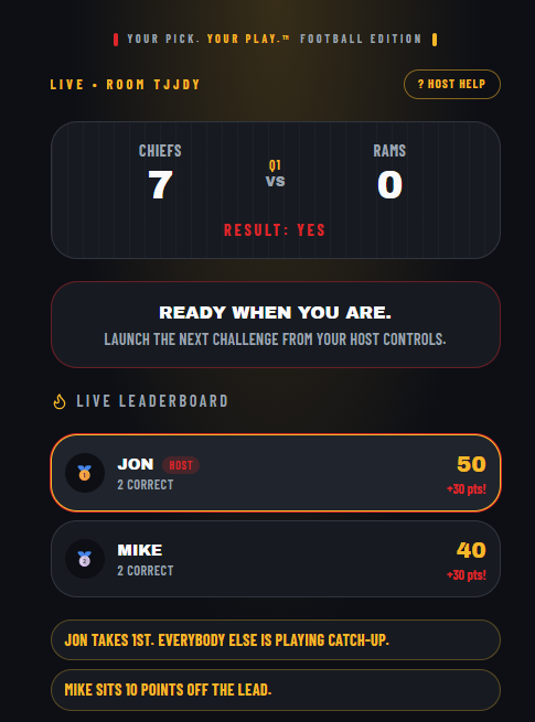 Actual game screen: live leaderboard during the game