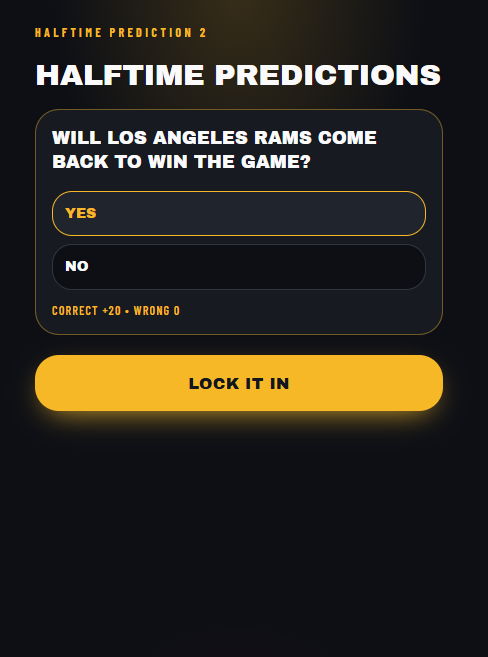 Actual game screen: Halftime predictions
