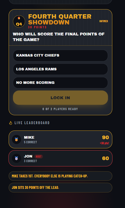Actual game screen: Fourth quarter showdown